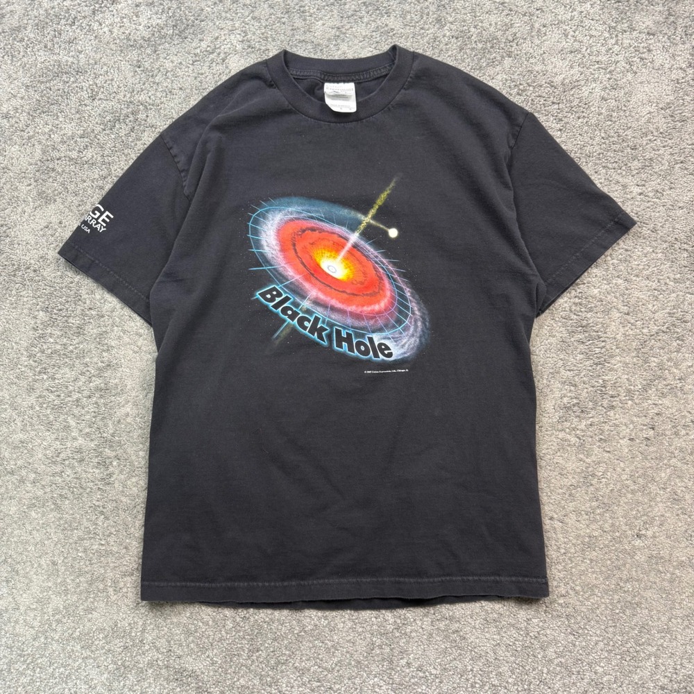 Cotton Expressions Black Hole Graphic Tee Black Large Science Space VLA Shirt